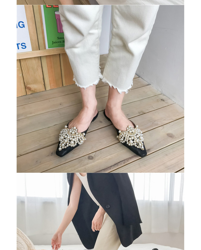 Fashion Black Beaded Baotou Flat Slippers,Slippers
