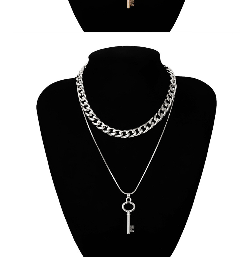 Fashion Golden Geometric Thick Chain Double Hollow Key Alloy Necklace,Chains