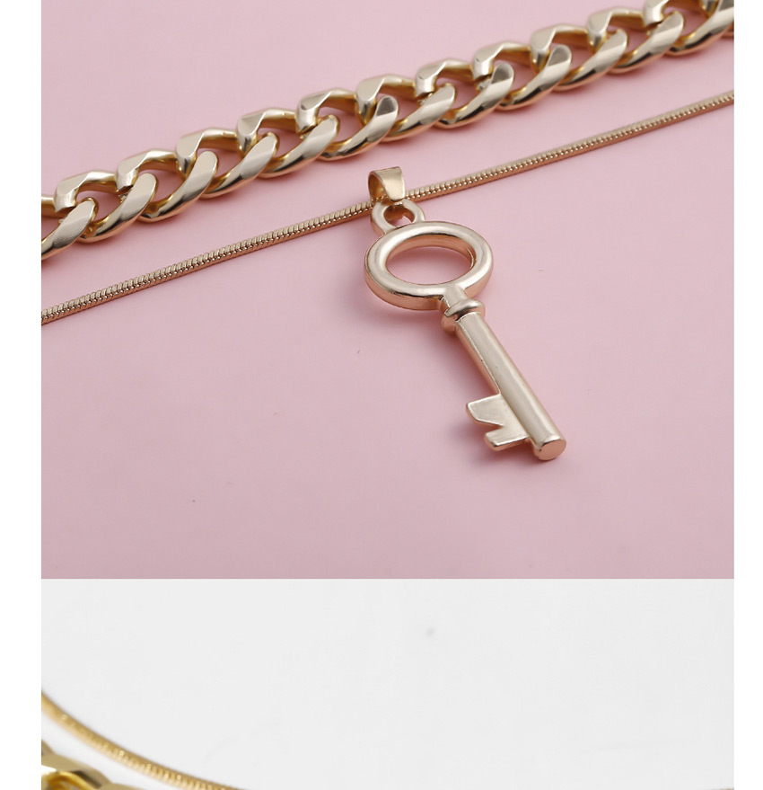 Fashion Golden Geometric Thick Chain Double Hollow Key Alloy Necklace,Chains