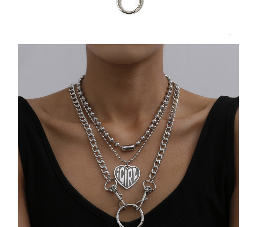 Fashion White K Heart-shaped Embossed Alphabet Bead Chain Multi-layer Necklace,Multi Strand Necklaces
