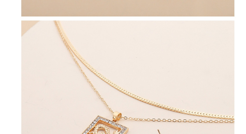 Fashion Golden Dragon-shaped Micro-set Rhinestone Square Geometric Multilayer Necklace Earrings,Multi Strand Necklaces