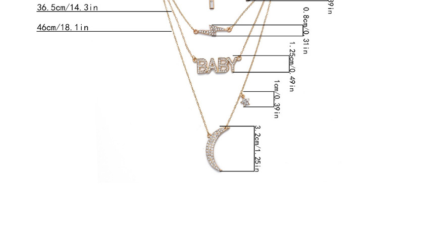 Fashion Golden Asymmetric Meniscus Square Tassel Rhinestone Letters Lightning Multi-layer Necklace,Chains