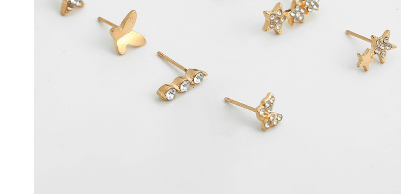 Fashion Golden Heart-shaped Small Butterfly Micro-set Rhinestone Serpentine Hollow Earring Set,Jewelry Sets