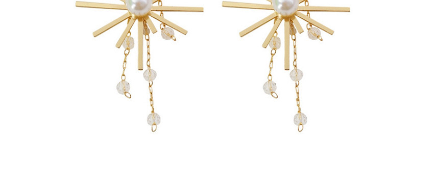 Fashion Golden Crystal Sun Flower Fringed Pearl Alloy Earrings,Drop Earrings