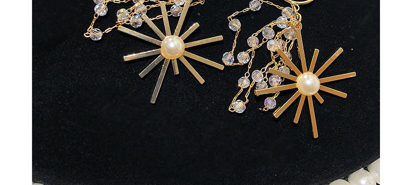 Fashion Golden Crystal Sun Flower Fringed Pearl Alloy Earrings,Drop Earrings