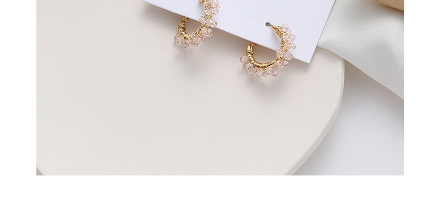 Fashion Crystal Pink Hand-woven Crystal Pearl Alloy Earrings,Hoop Earrings
