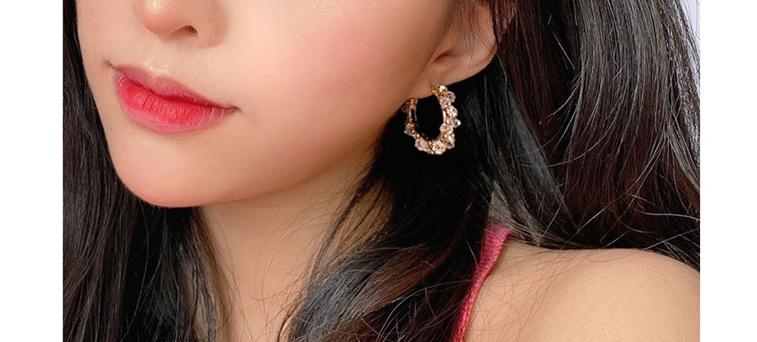 Fashion Crystal Pink Hand-woven Crystal Pearl Alloy Earrings,Hoop Earrings