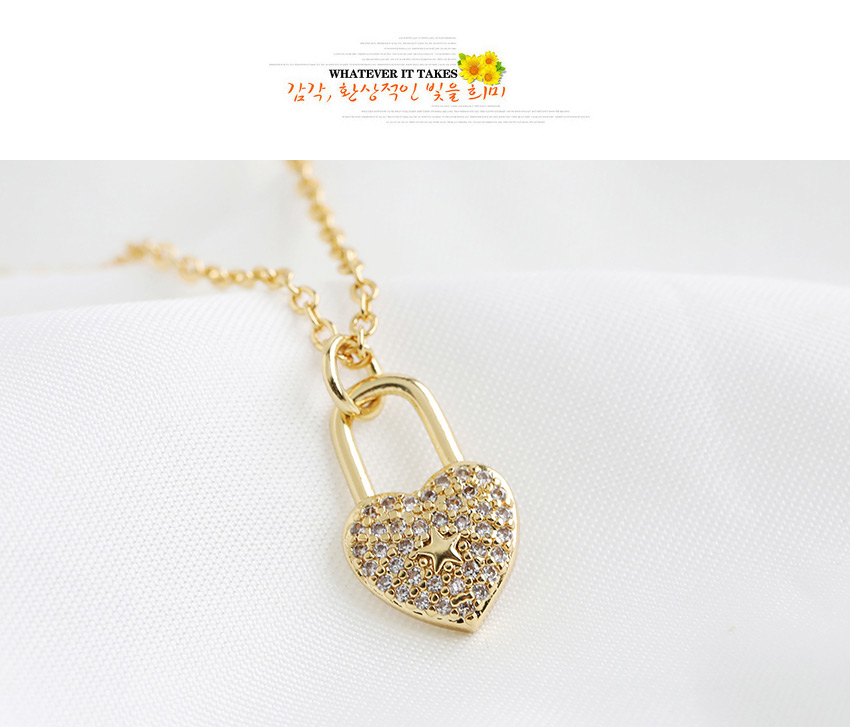 Fashion Golden Copper Inlay Zircon Love Lock Necklace,Necklaces