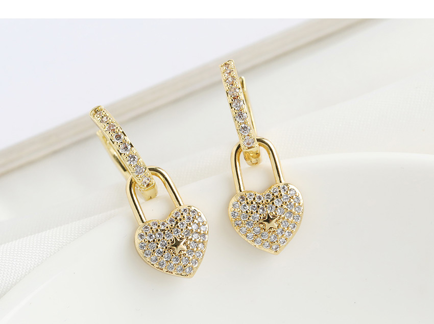 Fashion Golden Copper-set Zircon Love Stud Earrings,Earrings