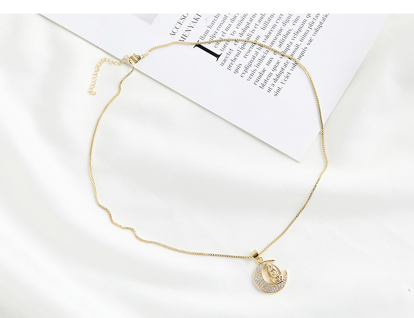 Fashion Golden Our Lady Of Crescent Moonstone Necklace,Necklaces