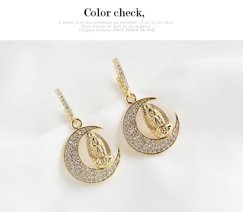 Fashion Golden Copper-set Zircon Crescent Earrings,Earrings