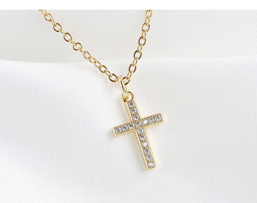 Fashion Golden Copper Inlaid Zircon Cross Necklace,Necklaces