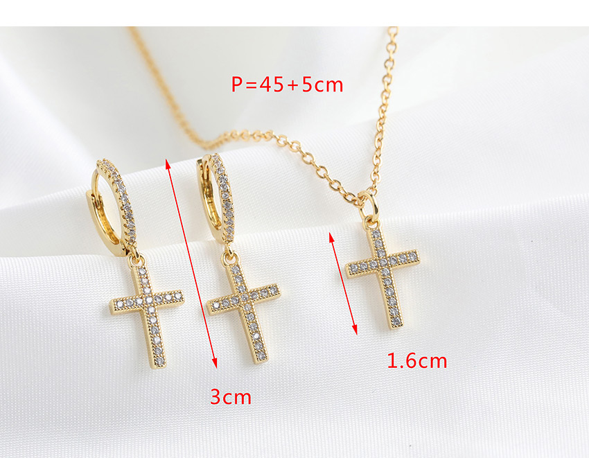 Fashion Golden Copper Inlaid Zircon Cross Necklace,Necklaces