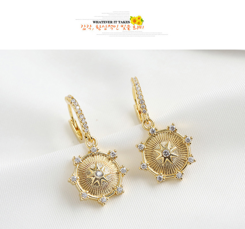 Fashion Golden Copper-inlaid Zircon Octagonal Stud Earrings,Earrings