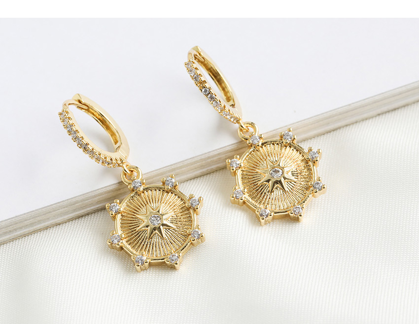 Fashion Golden Copper-inlaid Zircon Octagonal Stud Earrings,Earrings