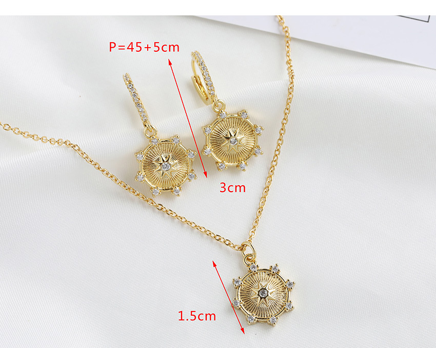 Fashion Golden Copper-inlaid Zircon Octagonal Necklace,Necklaces