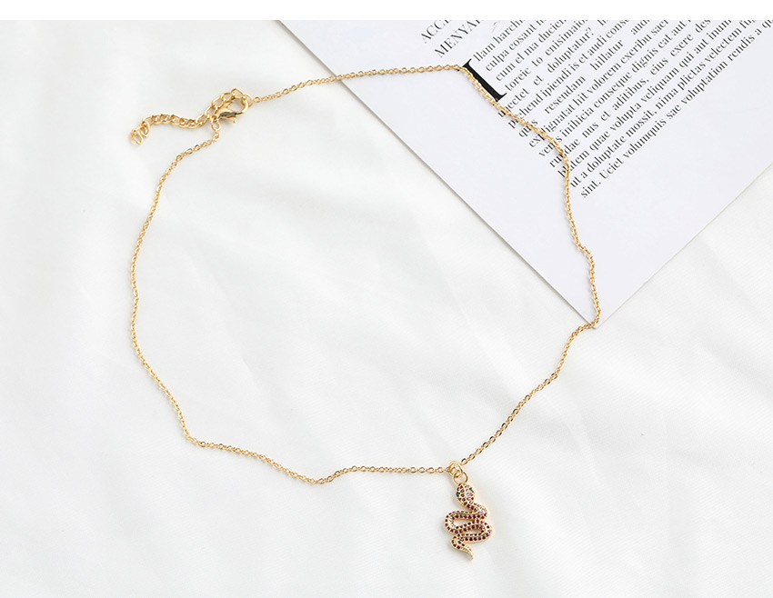 Fashion Golden Copper-set Zircon Serpentine Necklace,Necklaces