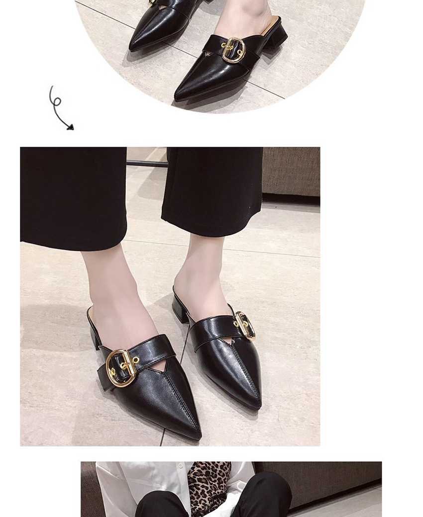 Fashion Apricot Belt Buckle Pointed Toe Low-heeled Sandals,Slippers
