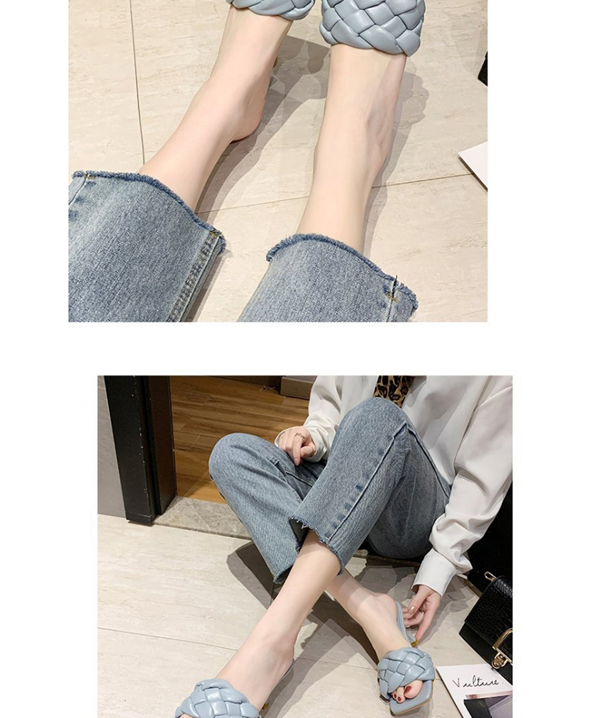 Fashion Apricot Woven Belt Square Head High-heeled Sandals And Slippers,Slippers