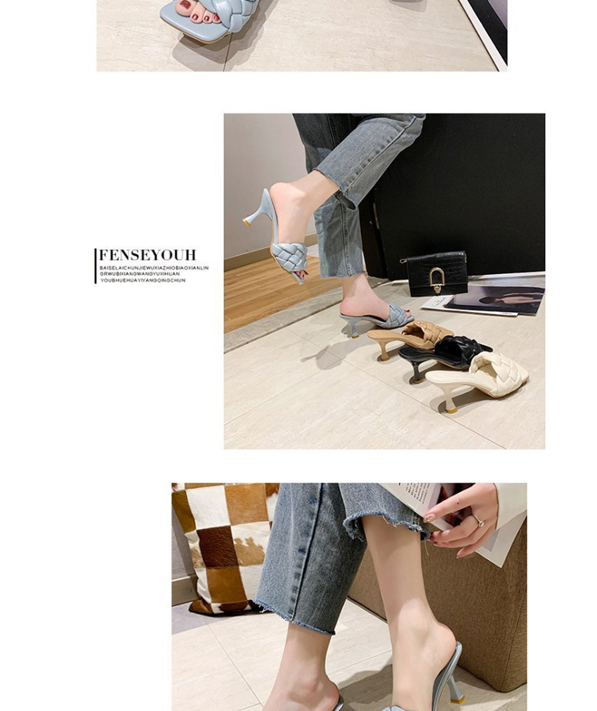 Fashion Blue Woven Belt Square Head High-heeled Sandals And Slippers,Slippers