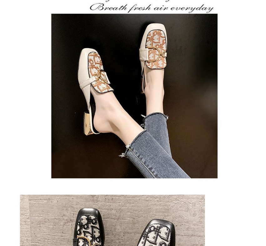 Fashion Beige Letter Chain Baotou Half Slippers,Slippers