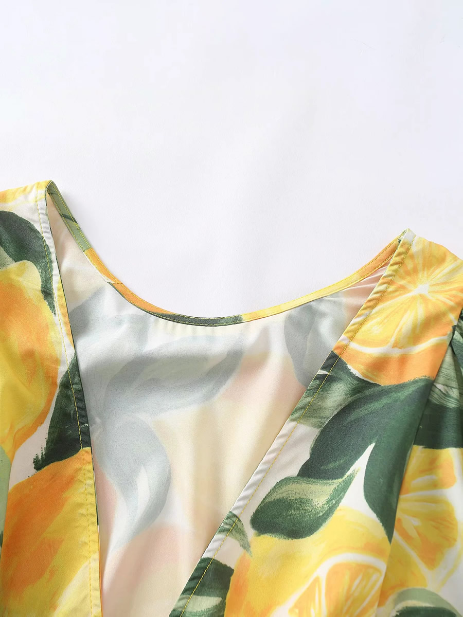 Fashion Fruit Printing V-neck Dress With Fruit Print Tether Straps,Long Dress