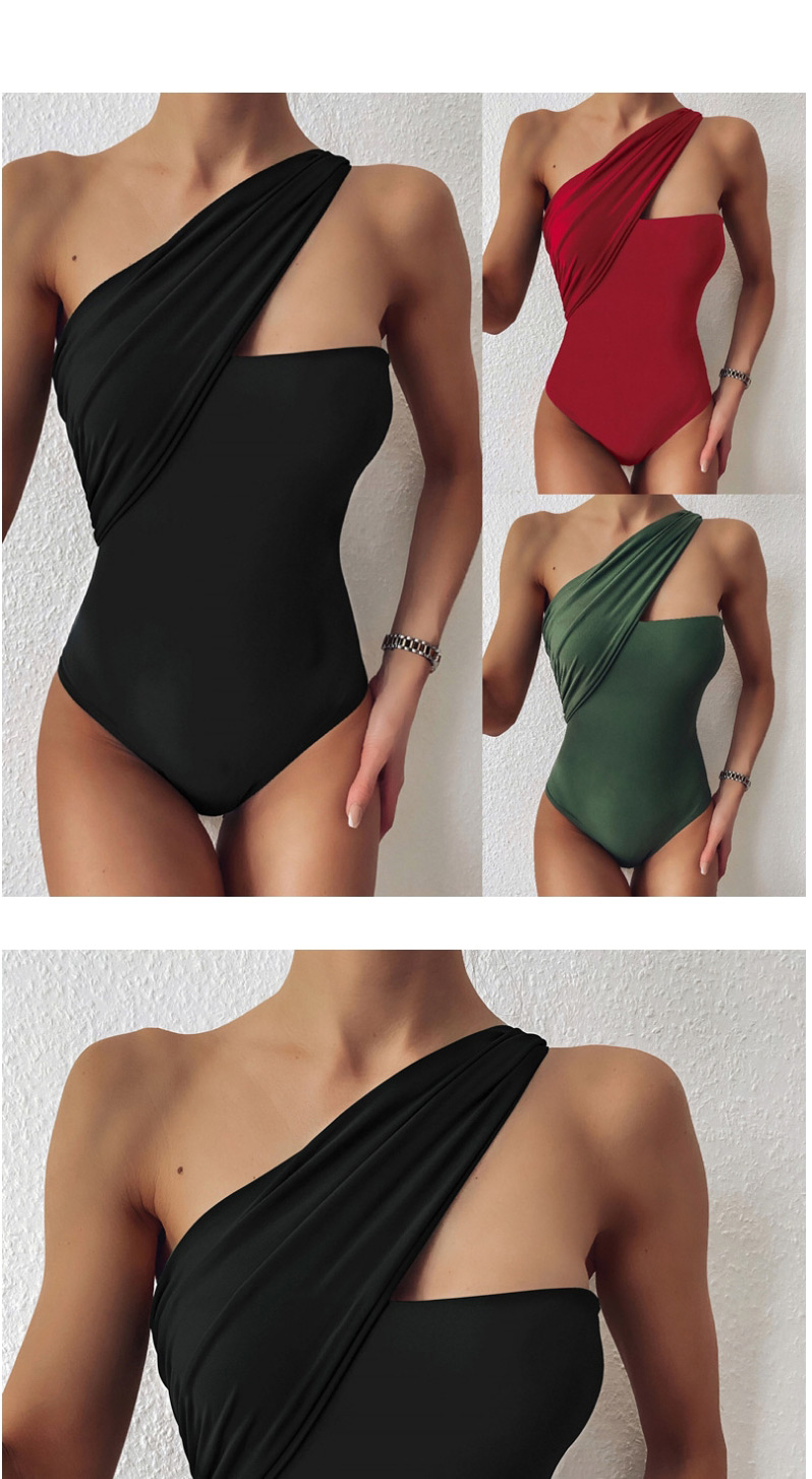 Fashion Green One-shoulder Strapless One-piece Swimsuit,One Pieces