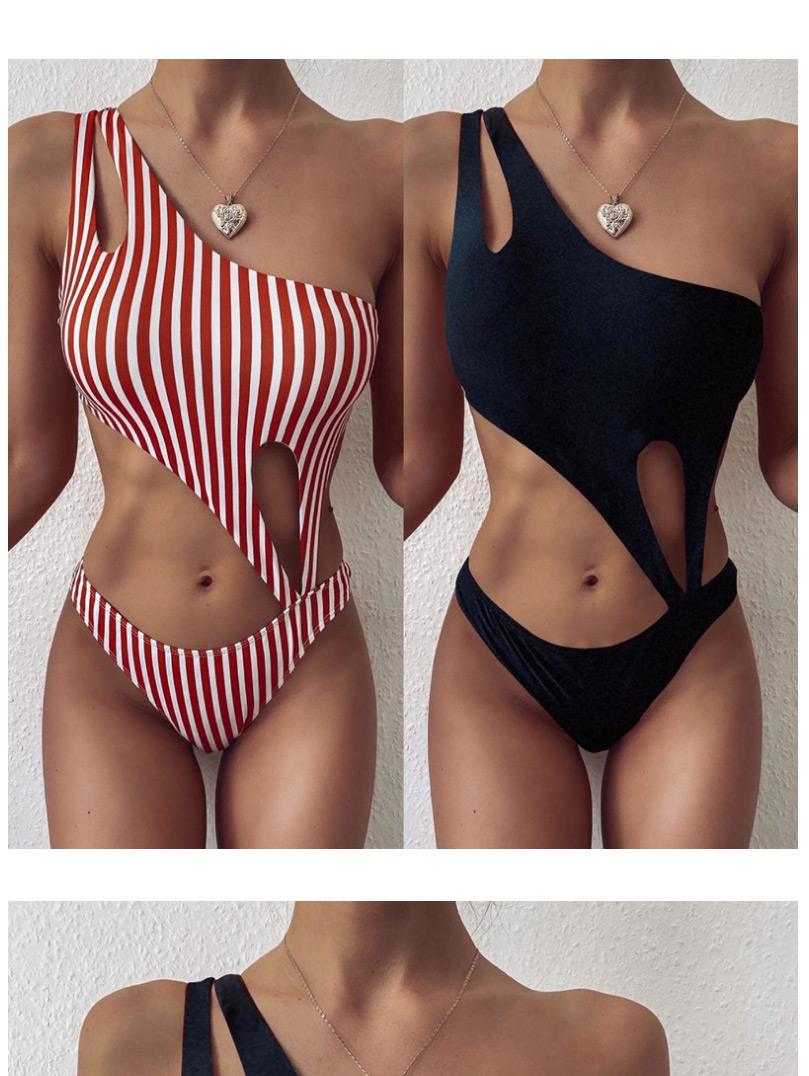 Fashion Black One-shoulder Hollowed Out Navel One-piece Swimsuit,One Pieces