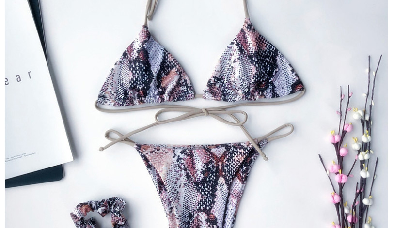 Fashion Serpentine Triangle Split Swimsuit With Snake Print,Bikini Sets