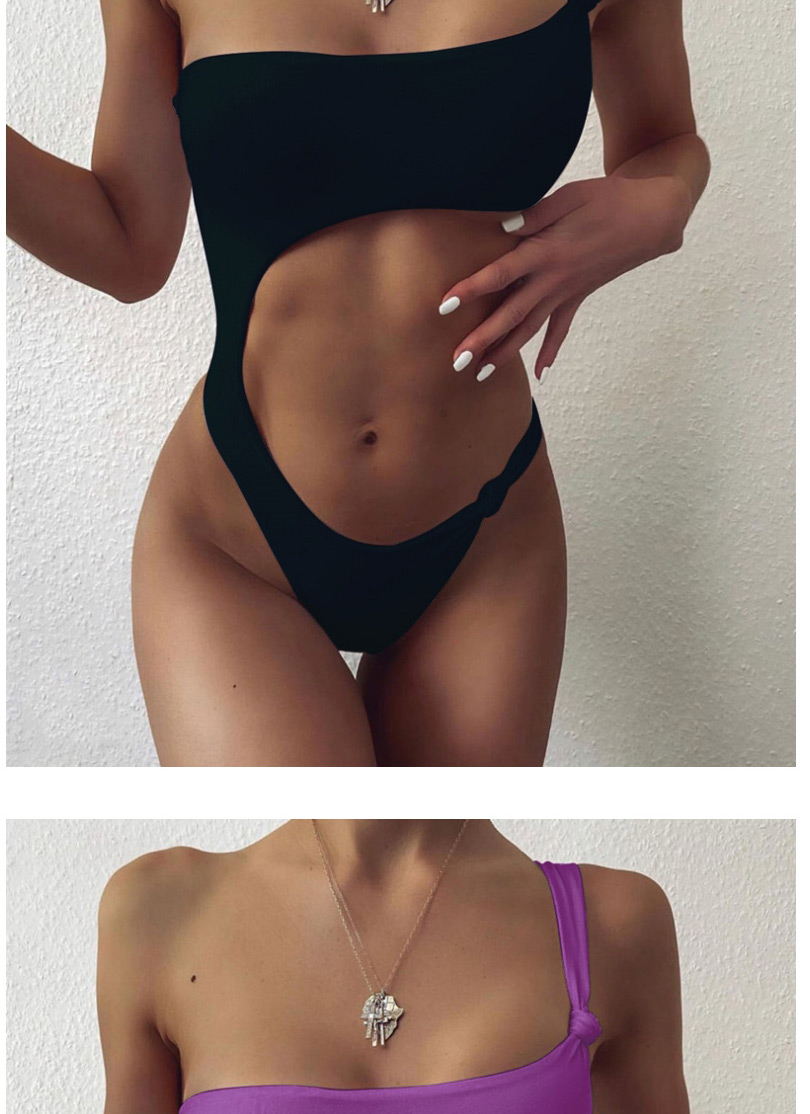 Fashion Black Hollow Knotted Leak Navel One Shoulder One-piece Swimsuit,One Pieces
