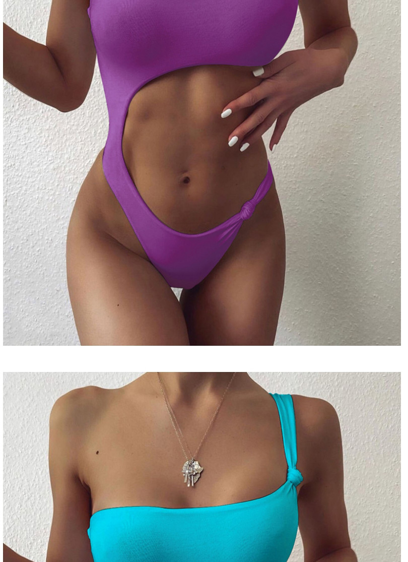 Fashion Purple Hollow Knotted Leak Navel One Shoulder One-piece Swimsuit,One Pieces