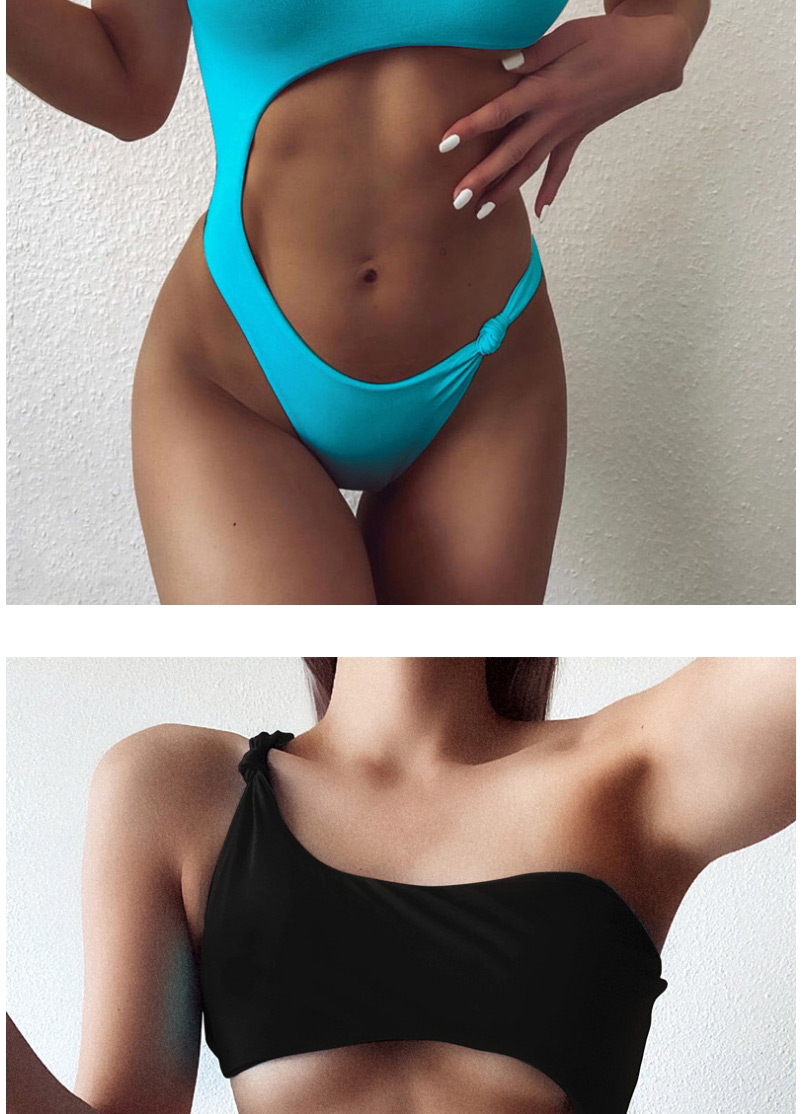 Fashion Black Hollow Knotted Leak Navel One Shoulder One-piece Swimsuit,One Pieces