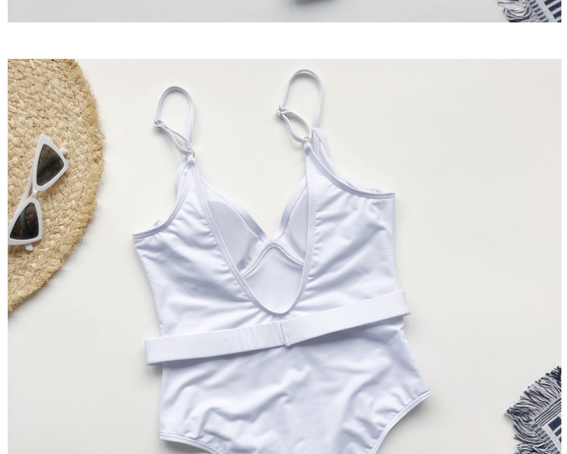 Fashion White One-piece Swimsuit With Belt Suspenders,One Pieces