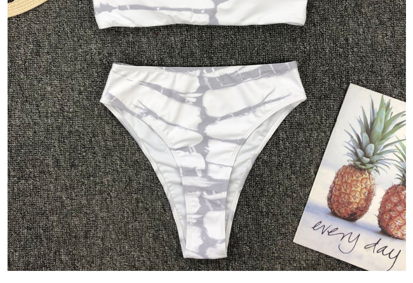 Fashion White Irregular Print Tube Top High Waist Split Swimsuit,Bikini Sets