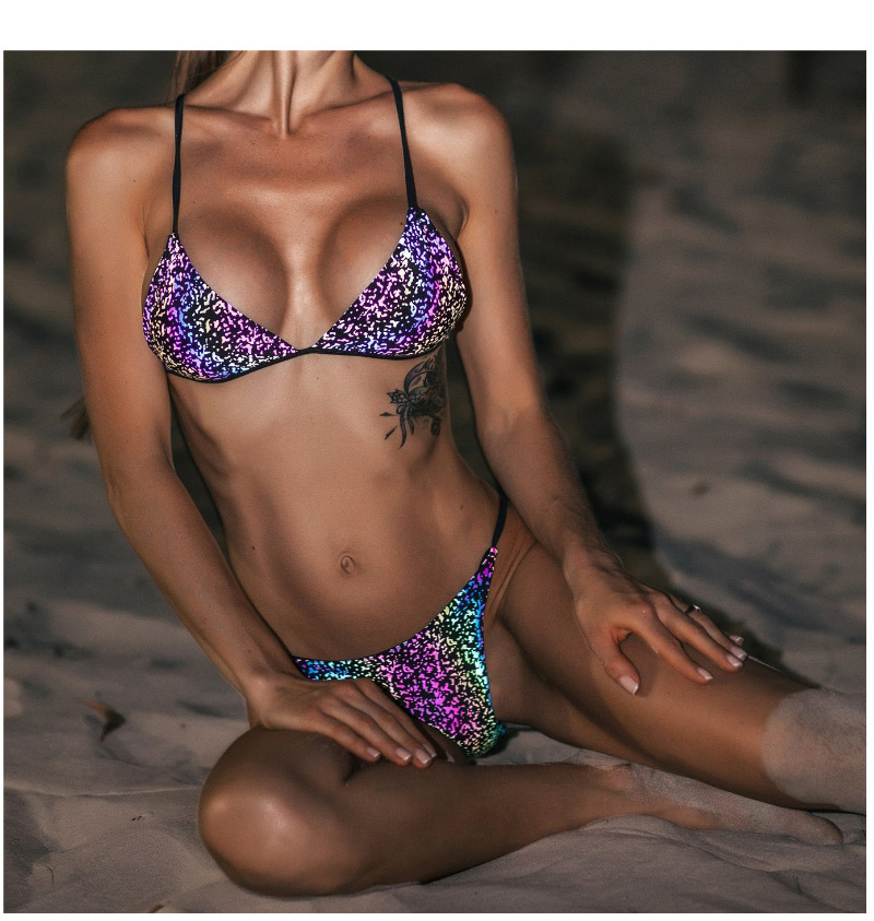Fashion Color Luminous Lace-up Triangle Split Swimsuit,Bikini Sets