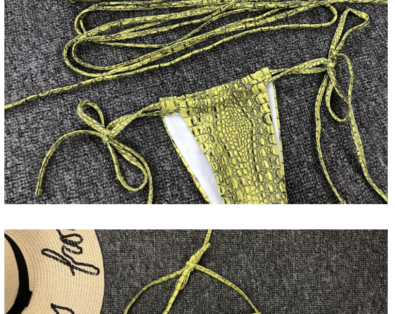 Fashion Yellow Snake Print Ring Bandage Lace Up Split Swimsuit,Bikini Sets