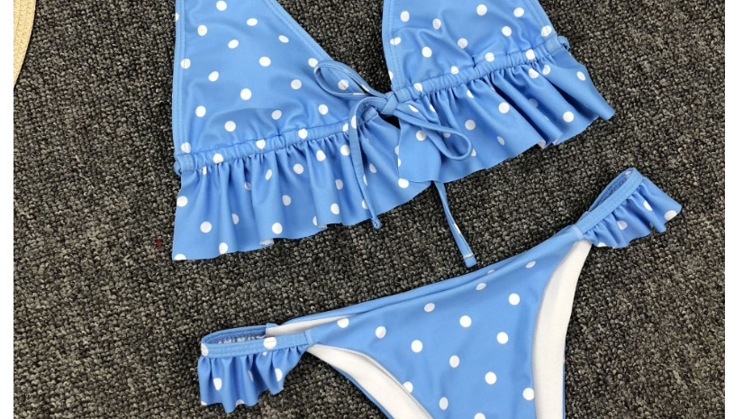 Fashion Blue Wave Point Ruffled Lace Split Swimsuit,Bikini Sets