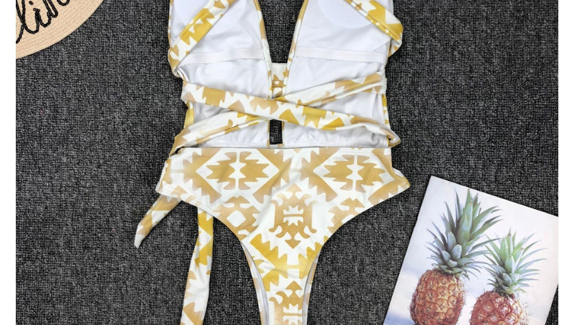 Fashion Yellow Printed V-neck Lace One-piece Swimsuit,One Pieces