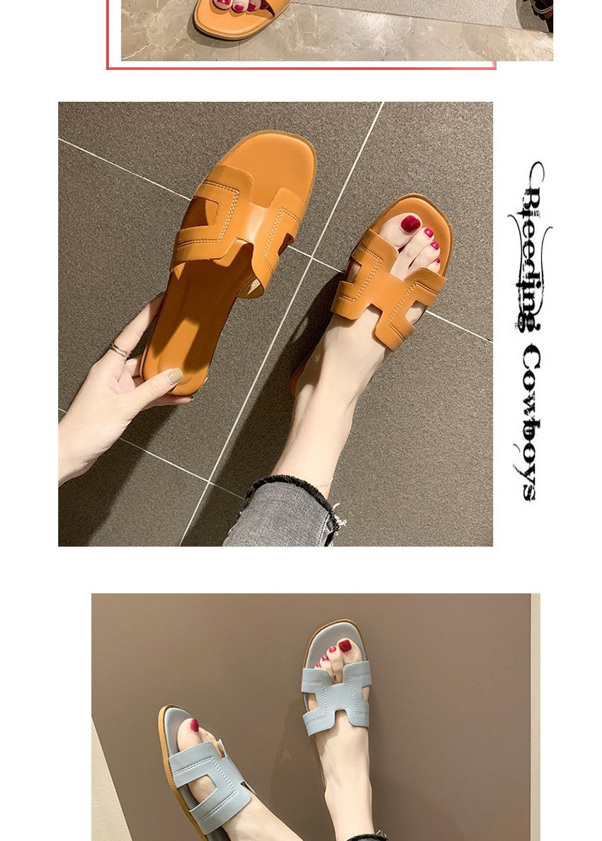 Fashion Green Slotted Sandals With Flat Letters,Slippers