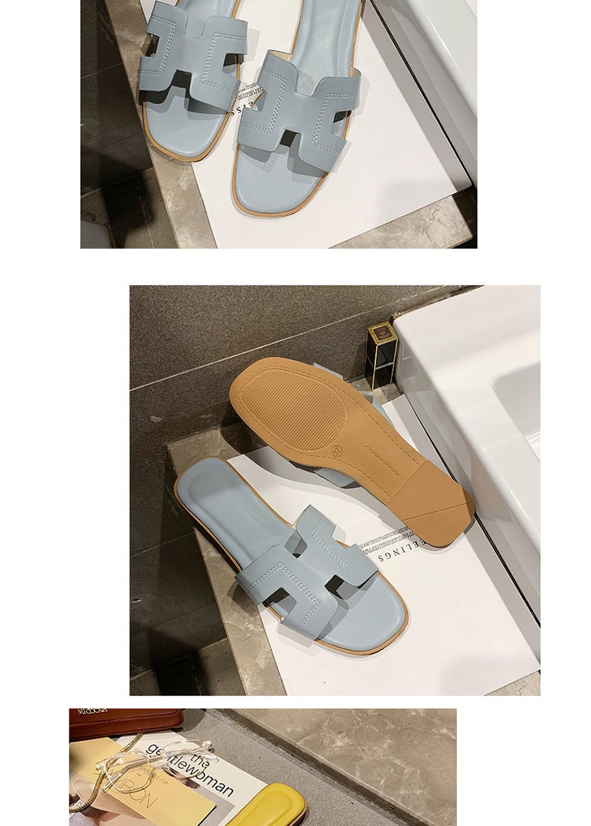 Fashion Yellow Slotted Sandals With Flat Letters,Slippers