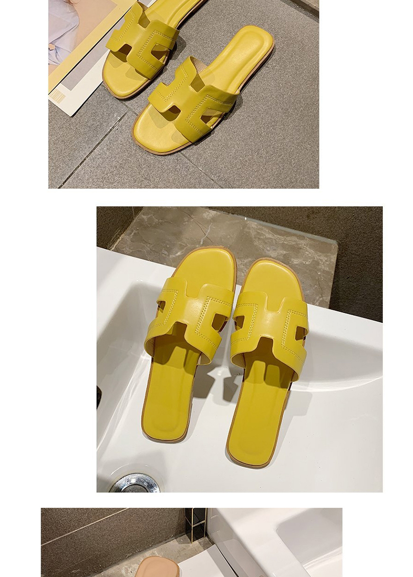 Fashion Yellow Slotted Sandals With Flat Letters,Slippers
