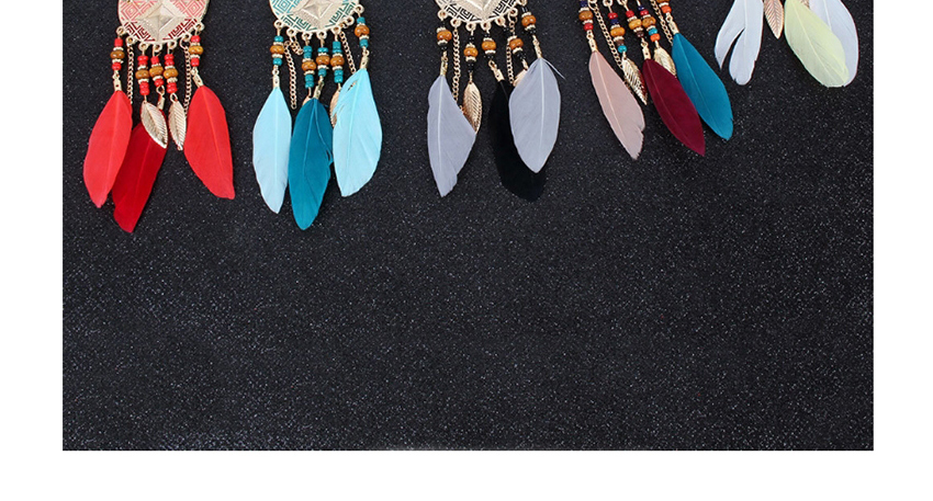 Fashion Blue Long Feather Semicircle Geometric Earrings,Drop Earrings