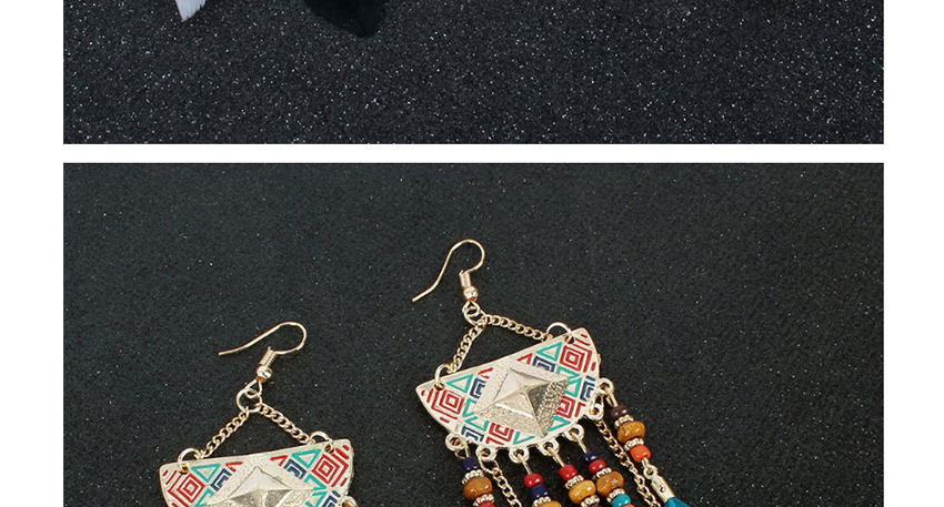 Fashion Color Mixing Long Feather Semicircle Geometric Earrings,Drop Earrings