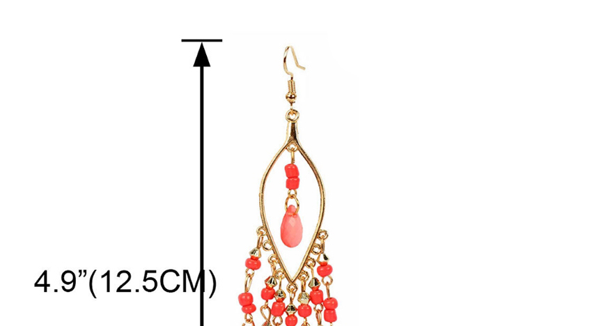 Fashion Red Beaded Resin Alloy Hollow Tassel Earrings,Drop Earrings