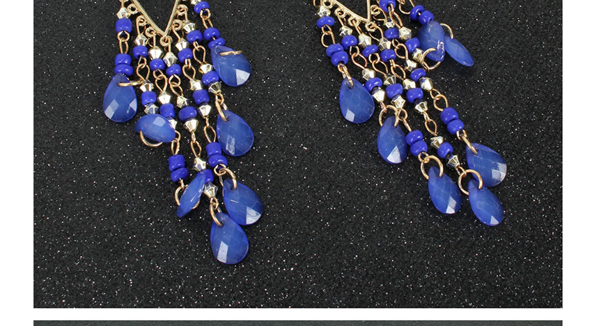 Fashion Blue Beaded Resin Alloy Hollow Tassel Earrings,Drop Earrings