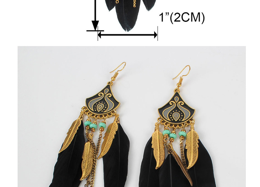 Fashion Black Feather Rice Bead Alloy Dropping Fringe Earrings,Drop Earrings