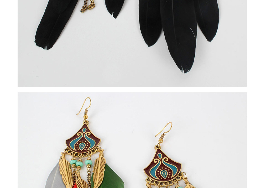 Fashion Color Mixing Feather Rice Bead Alloy Dropping Fringe Earrings,Drop Earrings