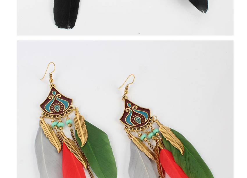 Fashion Red Feather Rice Bead Alloy Dropping Fringe Earrings,Drop Earrings