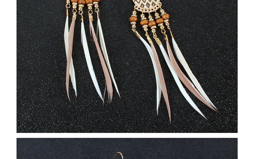 Fashion Green Feather Rice Beads Geometric Cutout Earrings,Drop Earrings