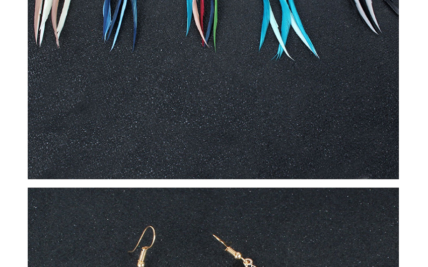 Fashion Blue Feather Rice Beads Geometric Cutout Earrings,Drop Earrings